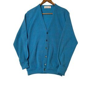 Izod Vintage Men Large Blue Button Cardigan Sweater flaw Golf Preppy Classy USA